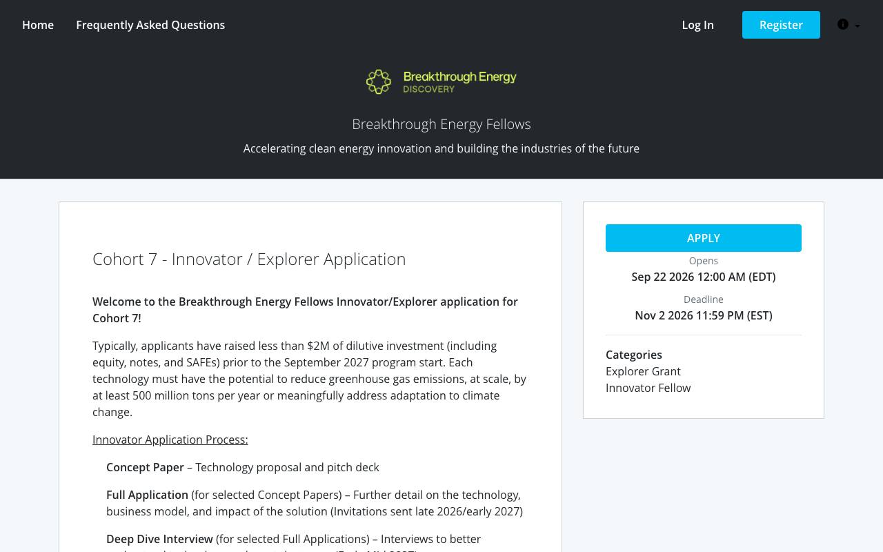 Captura de la página oficial de Breakthrough Energy Fellows · Cohorte 7 en breakthroughenergy.org