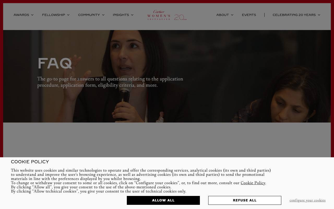 Captura de la página oficial de Cartier Women's Initiative · próxima edición en cartierwomensinitiative.com