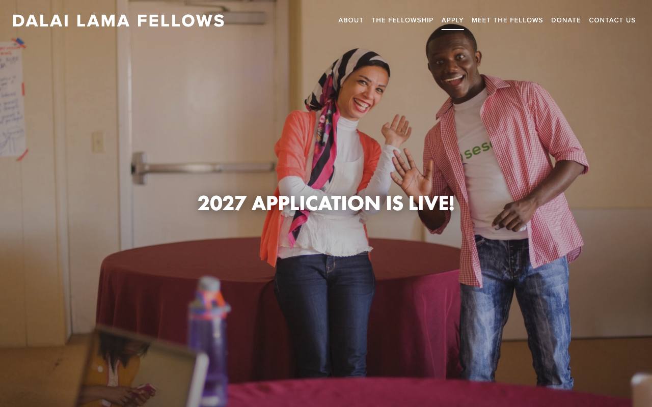 Captura de la página oficial de Dalai Lama Fellows 2027 en dalailamafellows.com