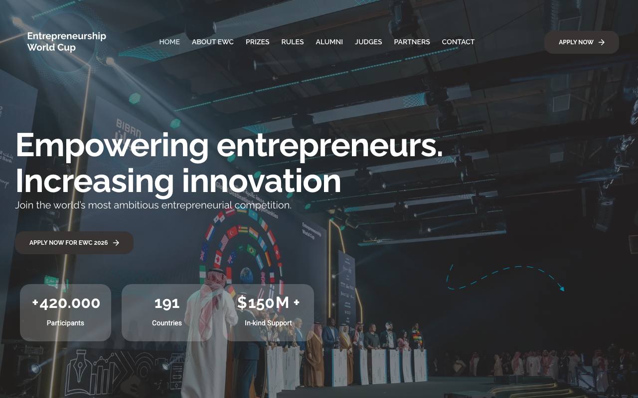 Captura de la página oficial de Entrepreneurship World Cup (EWC) · ciclo 2027 en entrepreneurshipworldcup.com
