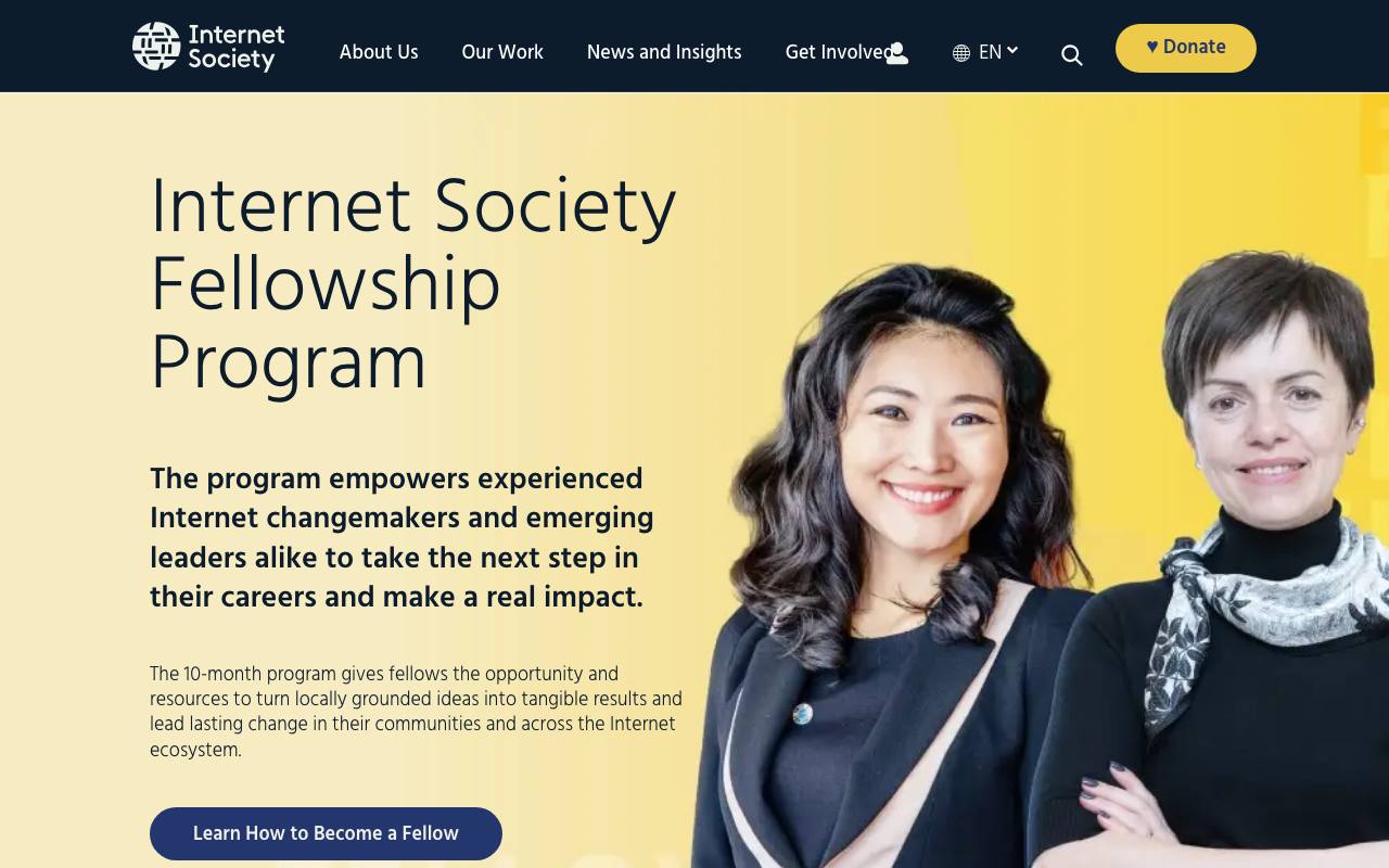 Captura de la página oficial de Internet Society Fellowship 2027 en internetsociety.org