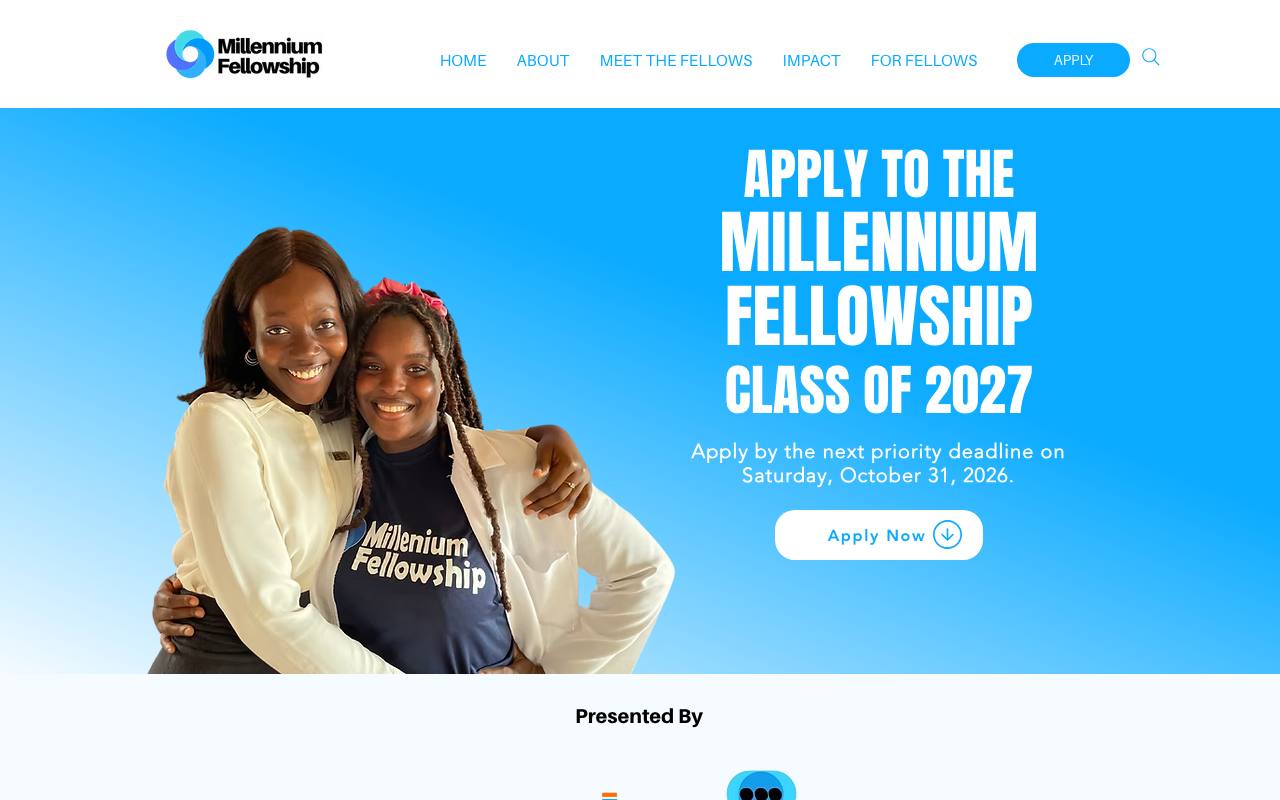 Captura de la página oficial de Millennium Fellowship · clase 2027 en millenniumfellows.org