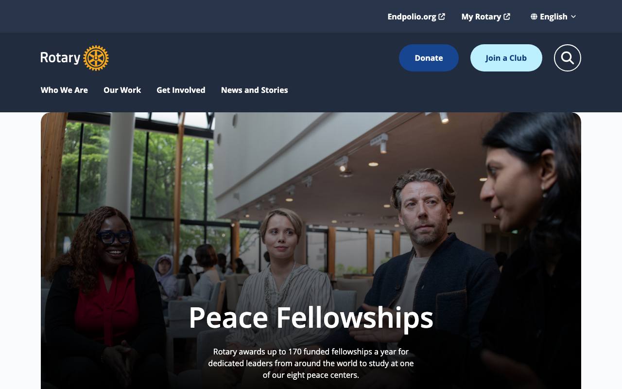 Captura de la página oficial de Rotary Peace Fellowship · ciclo 2028-2029 en rotary.org