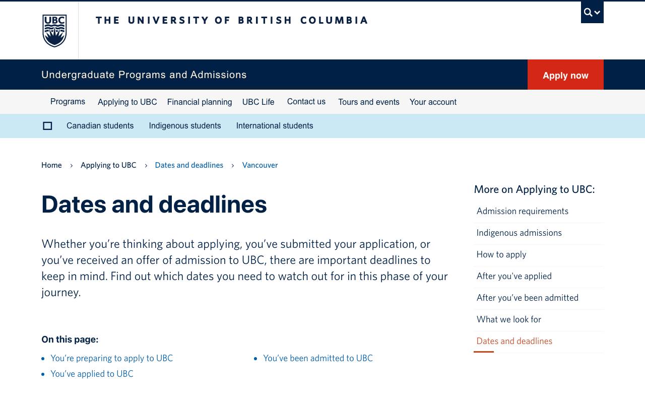 Captura de la página oficial de Programa International Scholars · University of British Columbia 2027 en ubc.ca