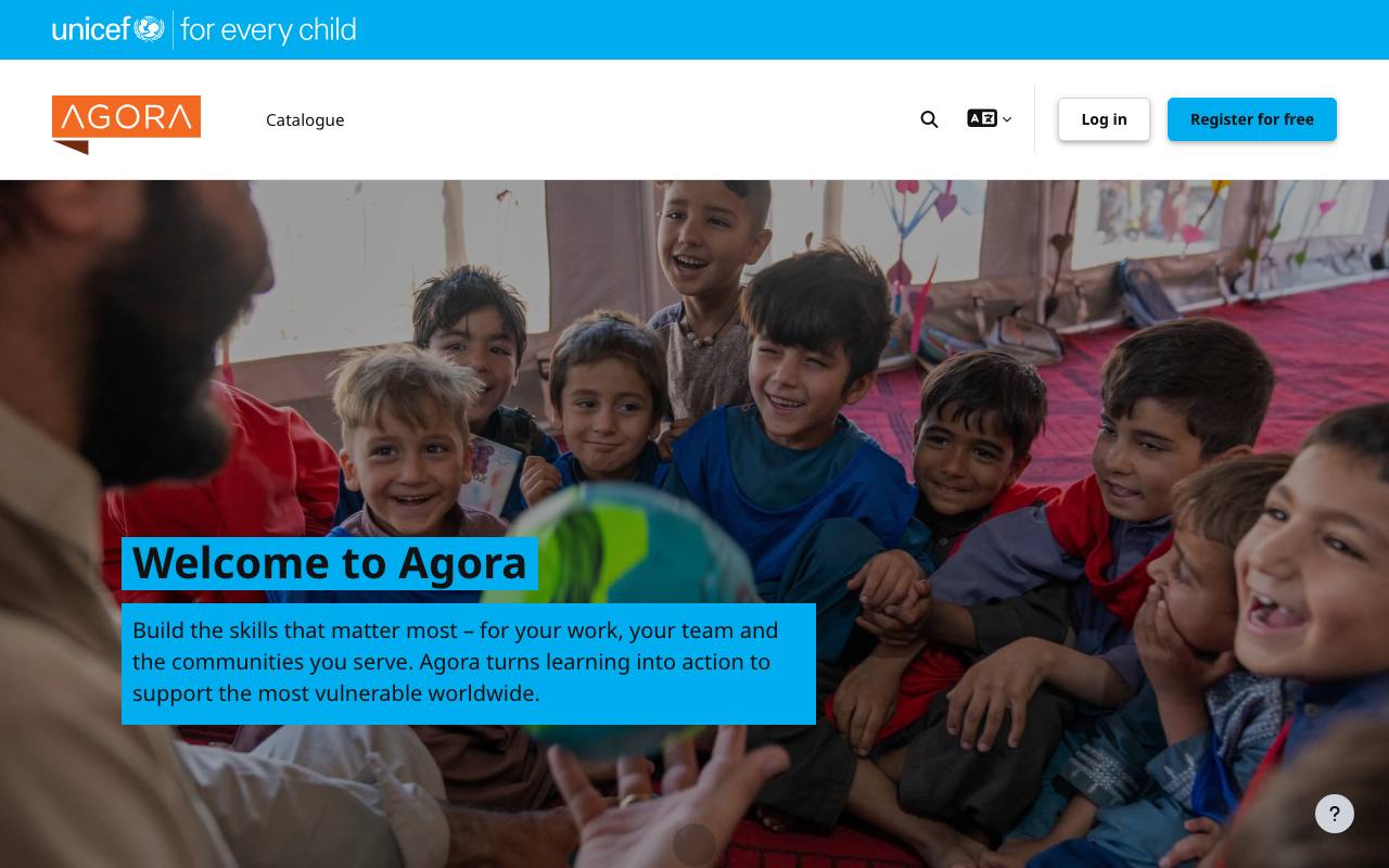 Captura de la página oficial de Agora · cursos gratuitos de UNICEF en agora.unicef.org