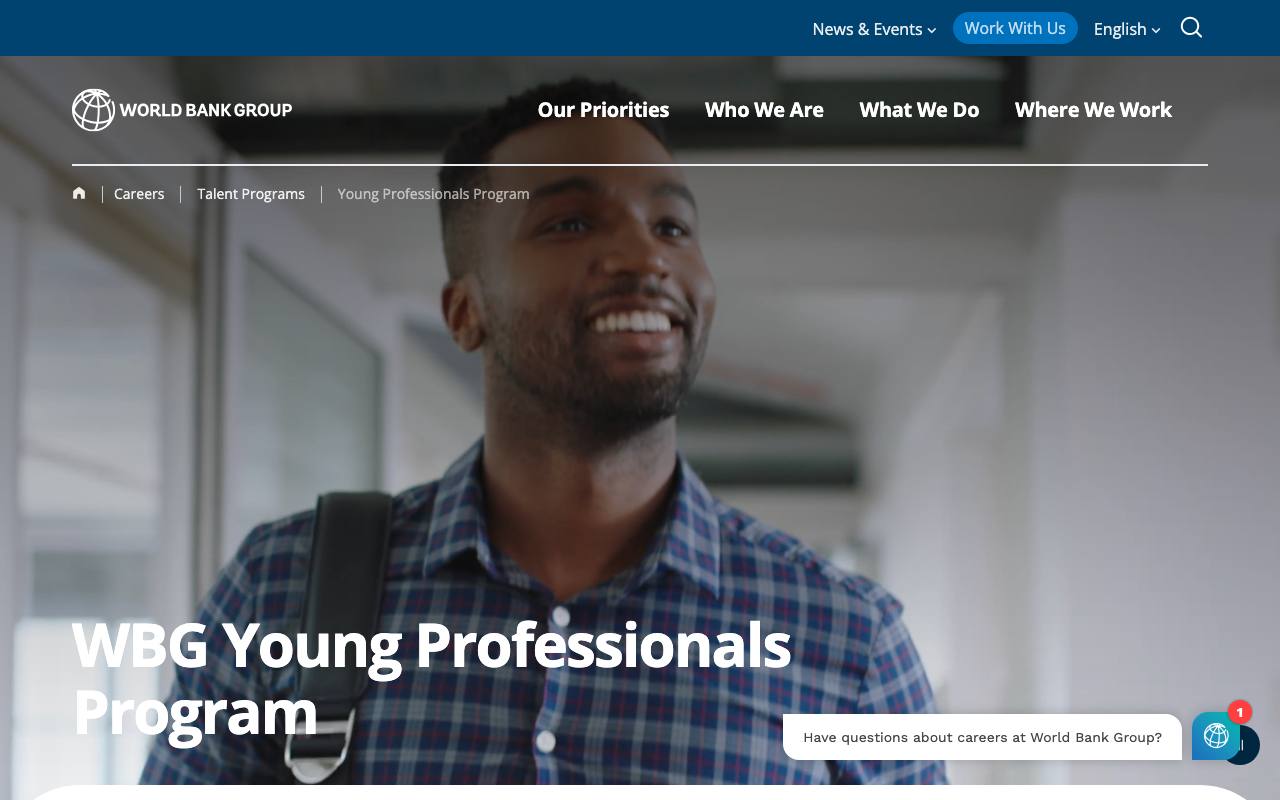 Captura de la página oficial de World Bank Group Young Professionals Program · próxima convocatoria en worldbank.org