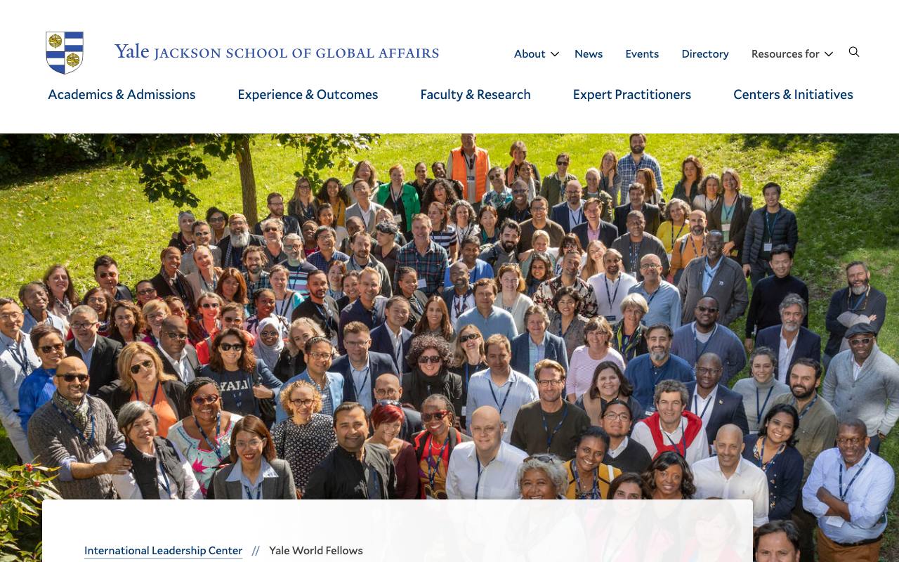 Captura de la página oficial de Yale Greenberg World Fellows · clase 2027 en jackson.yale.edu